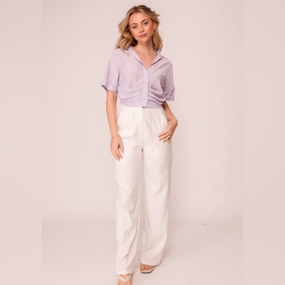 110 - Lavender Waist Tuck White Button Down Shirt